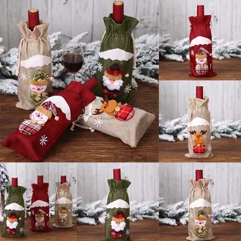 

New Years Christmas Red Wine Bottle Covers Bag Linen Home Bottle Party Champagne Claus Holiday Decorations Xmas Cover Santa H0J0