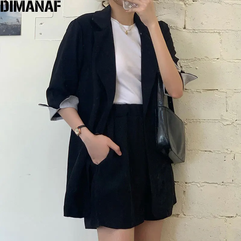 

DIMANAF 2020 Plus Size Women Female Blazer Suits Summer Style Shorts Suits Solid Two-Piece Blazer One Button Blaze Oversize 4XL