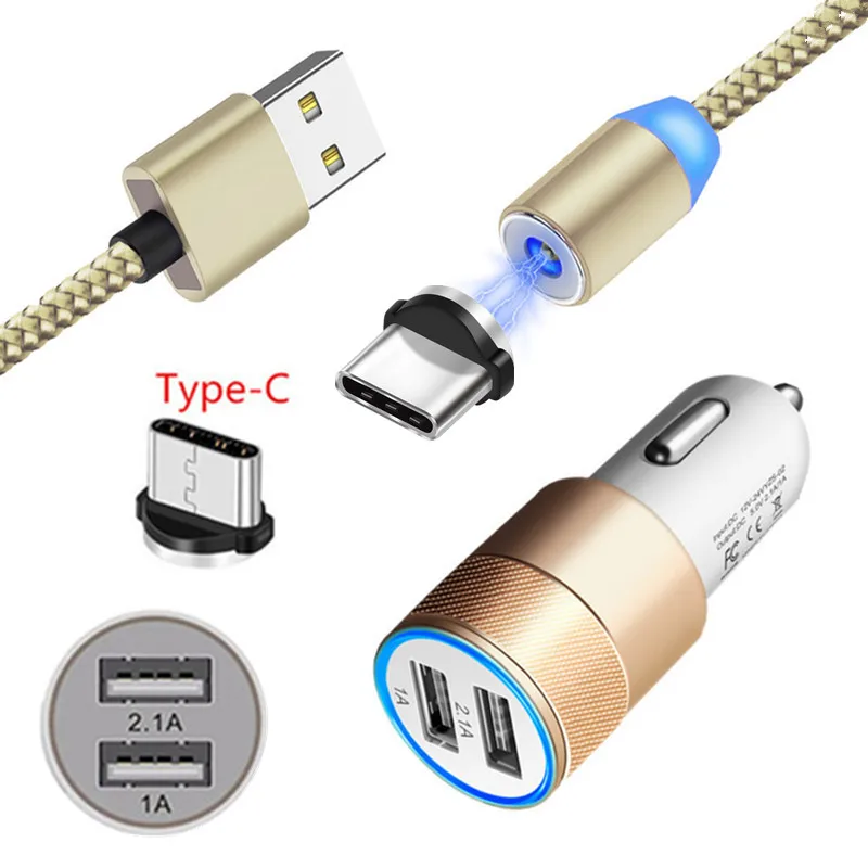 

2 Ports USB Car charger For Samsung A8 A50 Honor 9X HTC U11 U19e Desire 19+ LG Stylo 5 G8 G7 Thinq G6 Q9 Magnetic Type C Cable