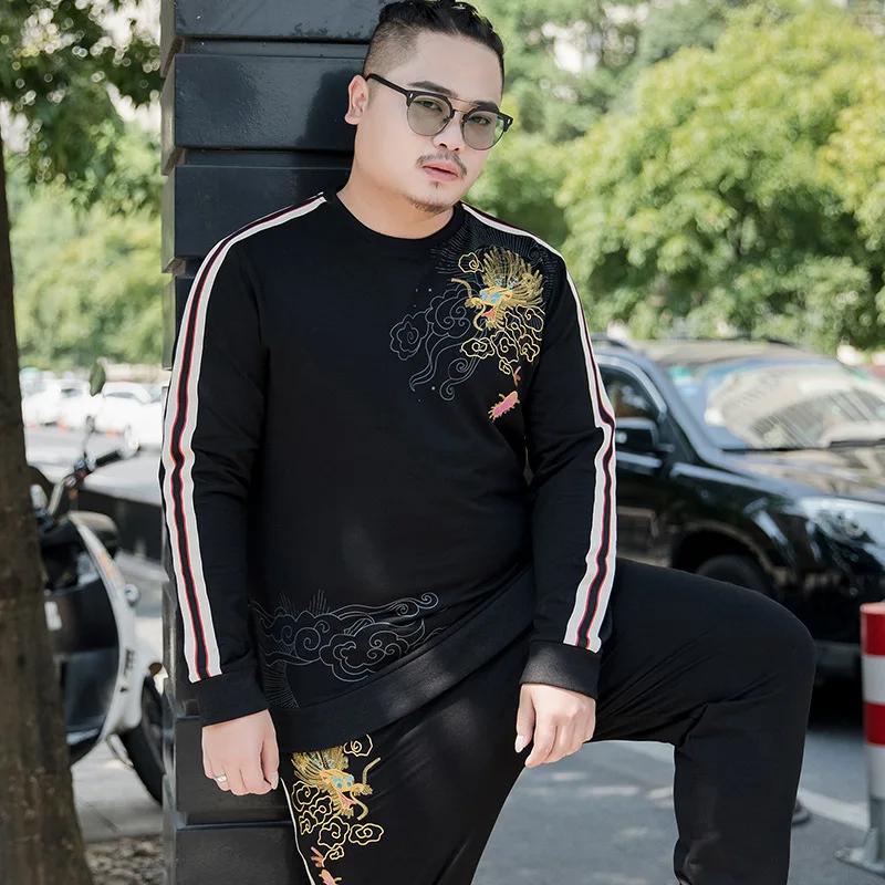 

2019 Autumn New Style Men Sports Plus-sized Leisure Suit Men's Large Size Lard-bucket Long-sleeved Sweater Two-Piece Set