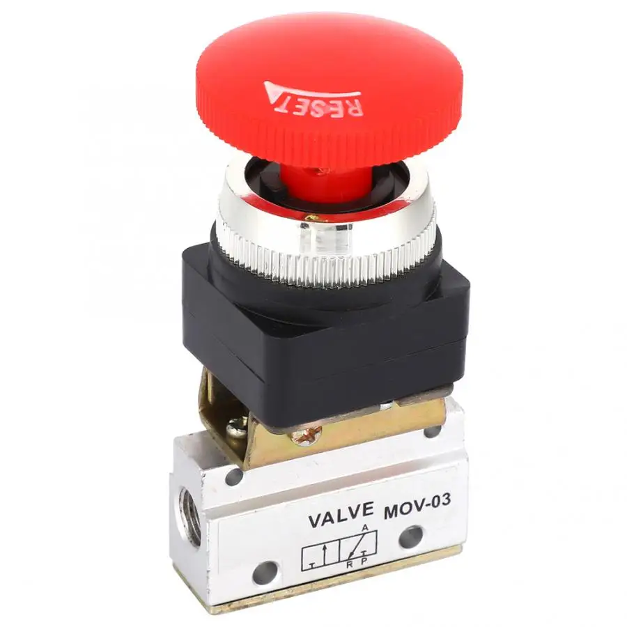 Manual Flush Valve 2 Position 3 Way G1/8 Pneumatic Mechanical Valve Push Button Switch MOV-03 Electric Magnetic Valve