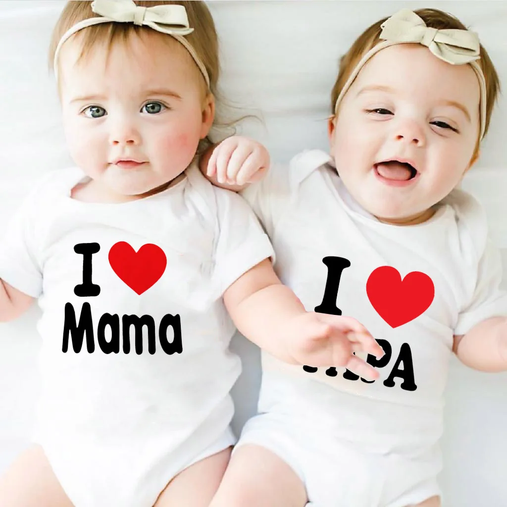 Новая одежда для маленьких мальчиков и девочек, Детский комбинезон с надписью «I Love Mama and I Love Papa», Одежда для новорожденных, комбинезоны для малышей 0-24 месяцев