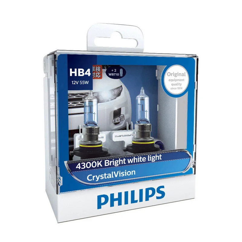 Philips 9006 HB4 12V 60W Crystal Vision 4300K галогенный яркий белый светильник, авто лампы, стильный внешний вид, устойчивые к ультрафиолетовому излучению 9006 CVSM, пара