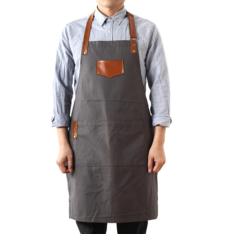

2019 Canvas Aprons for Women Men BBQ Chef Bib Home Kitchen Apron Dress Barber Cleaning Cooking Restaurant Waitress Custom logo