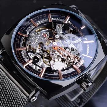 

Classic Skeleton Dial Mechanical Wristwatch Stainless Steel Band Automatic Self Winding Men Watches Waterproof Luxury Watch