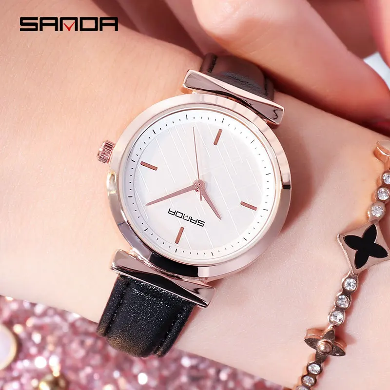 

SANDA New Style Korean-style Fashionable Watch Women's Students Fresh Goddess-Style Leather Network Red Watch