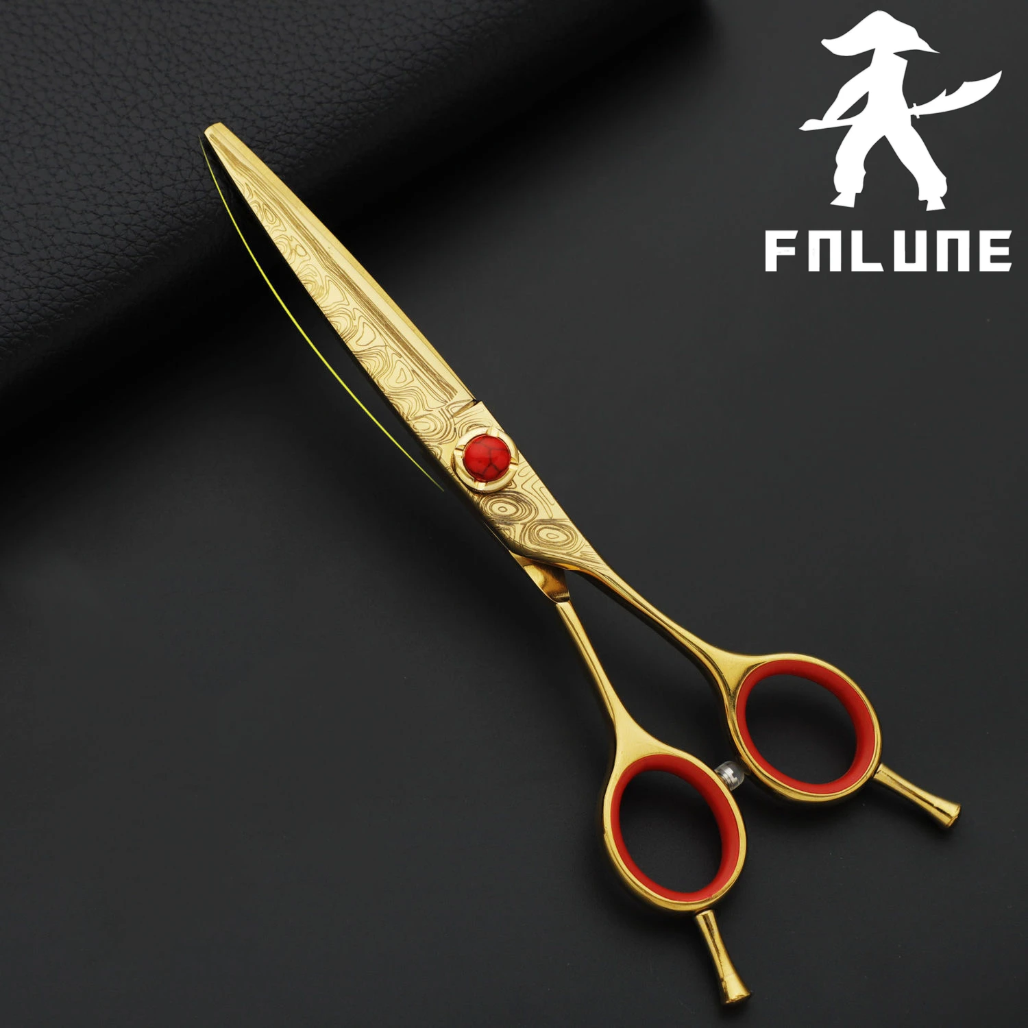 

FnLune A Word Golden Damascus Pattern Professional Hair Salon Scissors Barber Haircut Shear Hairdressing Scissors Swiss Bearing