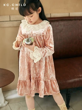 

KC.Child Kids Girls Dress Babys Toddlers Dress with Shiny Pink Velvet Lace Collor Cuffs Long Sleeves Vintage Style Soft Age2-10