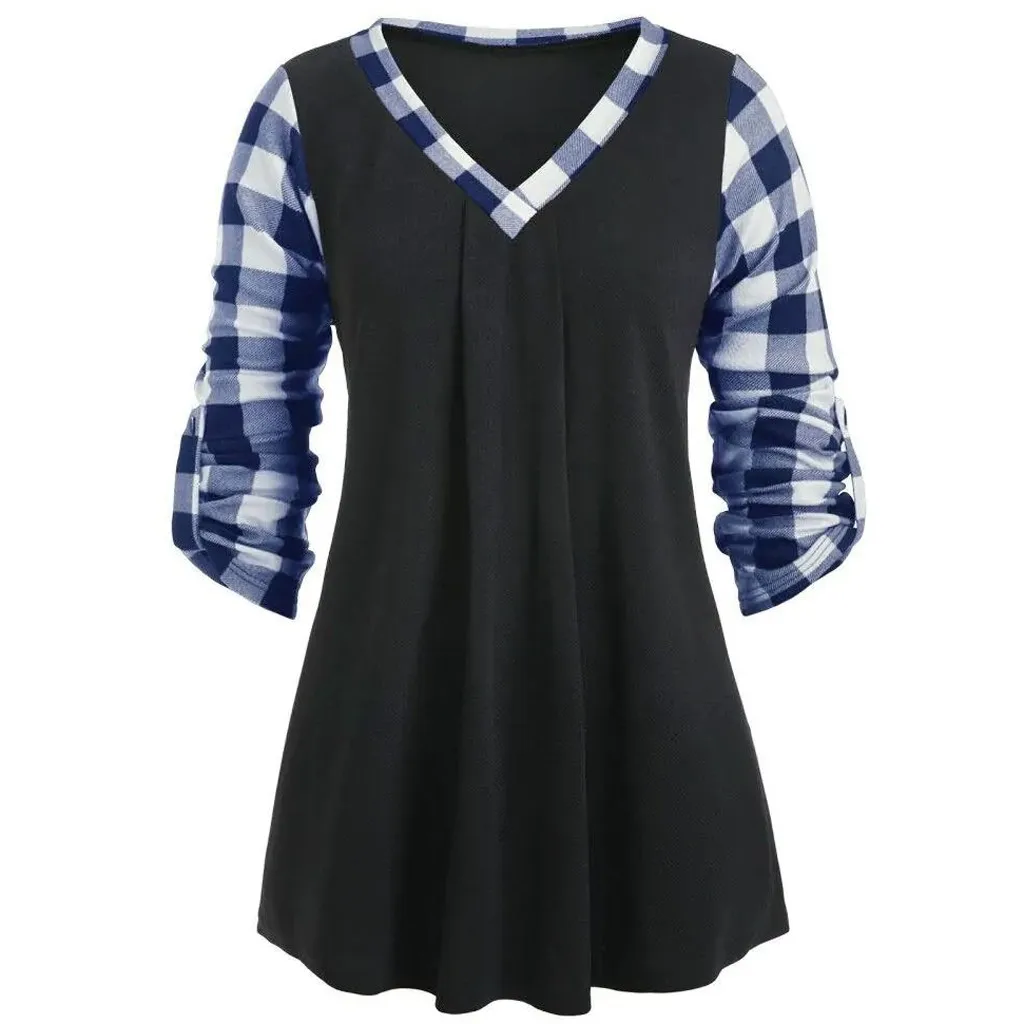 BU Womail, Женская Осенняя рубашка, Blusas Feminina, на пуговицах, с закатанным рукавом, в клетку, с принтом, рубашка, туника, топ, блузка, Camiseta Mujer, блуза размера плюс - Цвет: BU