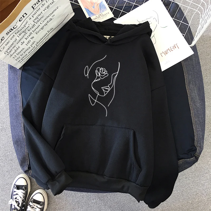 

2020 women's hooded simple and versatile casual pullover Korean version of warm kawaii ladies loose street wear pullover