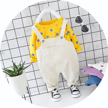 

Toddler Newborn 0-4T Baby Boy Girl Cothes New Spring Cute Outfits Long Sleeve Dot Print Top+Strap Trousers Casual 2pcs Sets