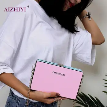 

Teen Girls Square Hit Color Letter Crossbody Box Bags Women PU Leather Flap Chain Shoulder Messenger Bags