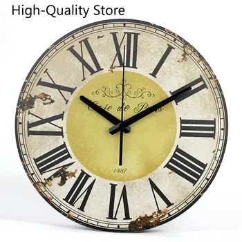 

HQ Antique Simple Design Big Round Wall Clock Watch Silent Home Cafe Office Bar Kitchen Wall Large Decorative vintage Wall Clock