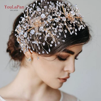 

YouLaPan HP286-G Bridal Hair Pieces Wedding Tiaras for Bride Hair Vines for Brides Rhinestone Head Accessories Bling Headband
