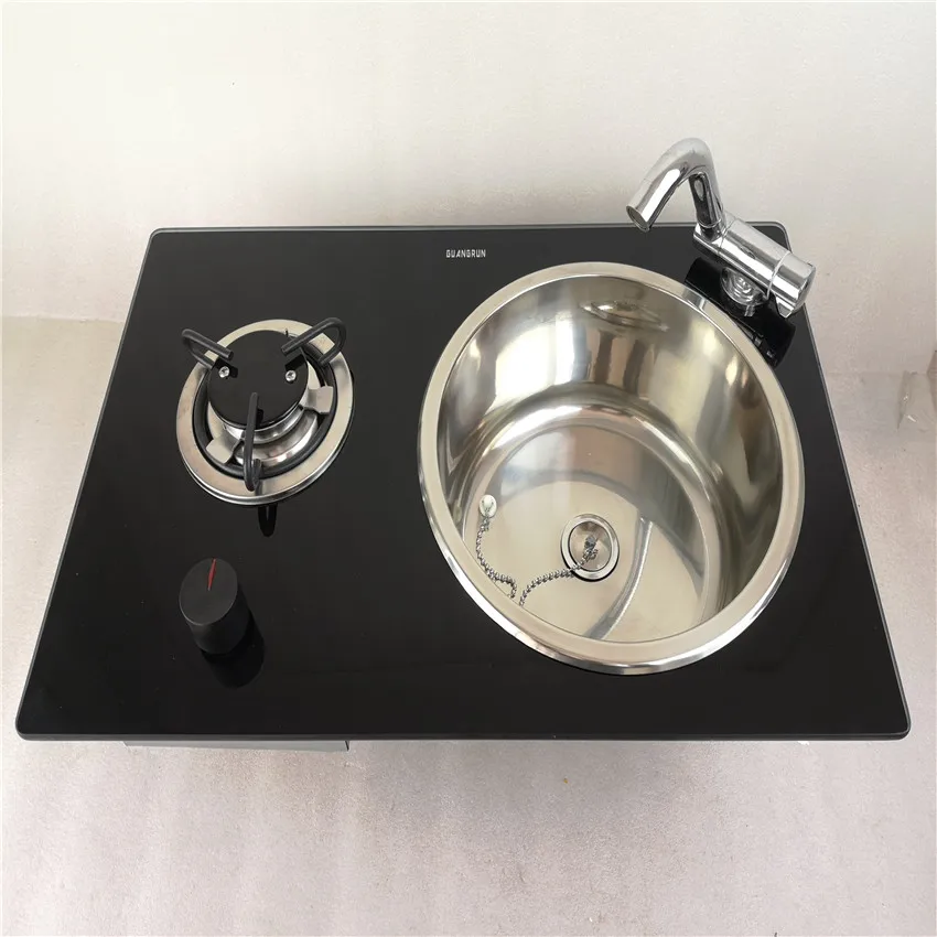 Gas RV Stove Sink Combo with Fauce & Cover, Camper Sink Gas Stove 2 Burners  LPG Cooktop Boat Caravan Camping Cooker Stainless Outdoor RV Kitchen Sink