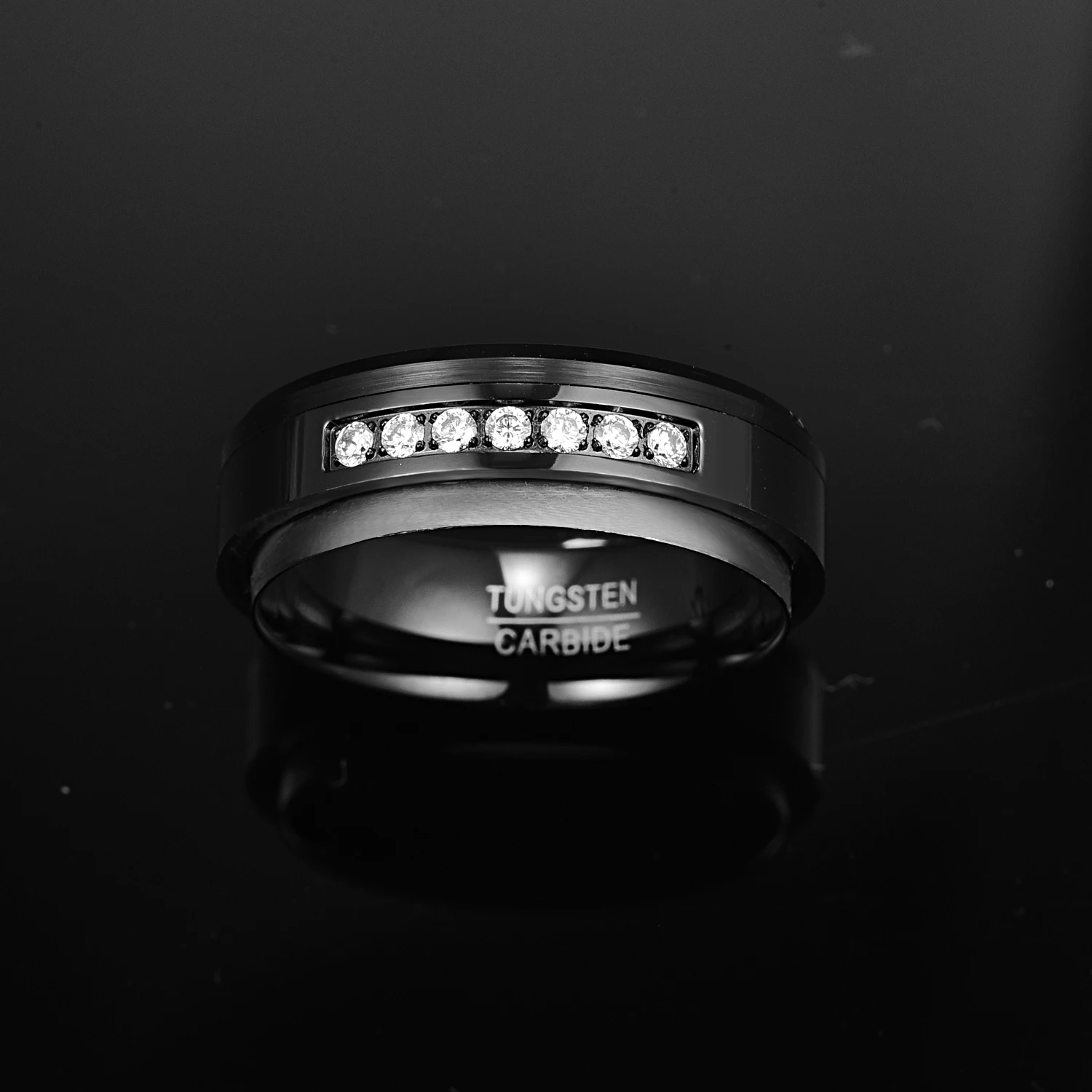 8mm Inlaid Zircon Lassa Middle Polished Black Tungsten Carbide Ring Men's Fashion Wedding Jewelry Best Gift 2