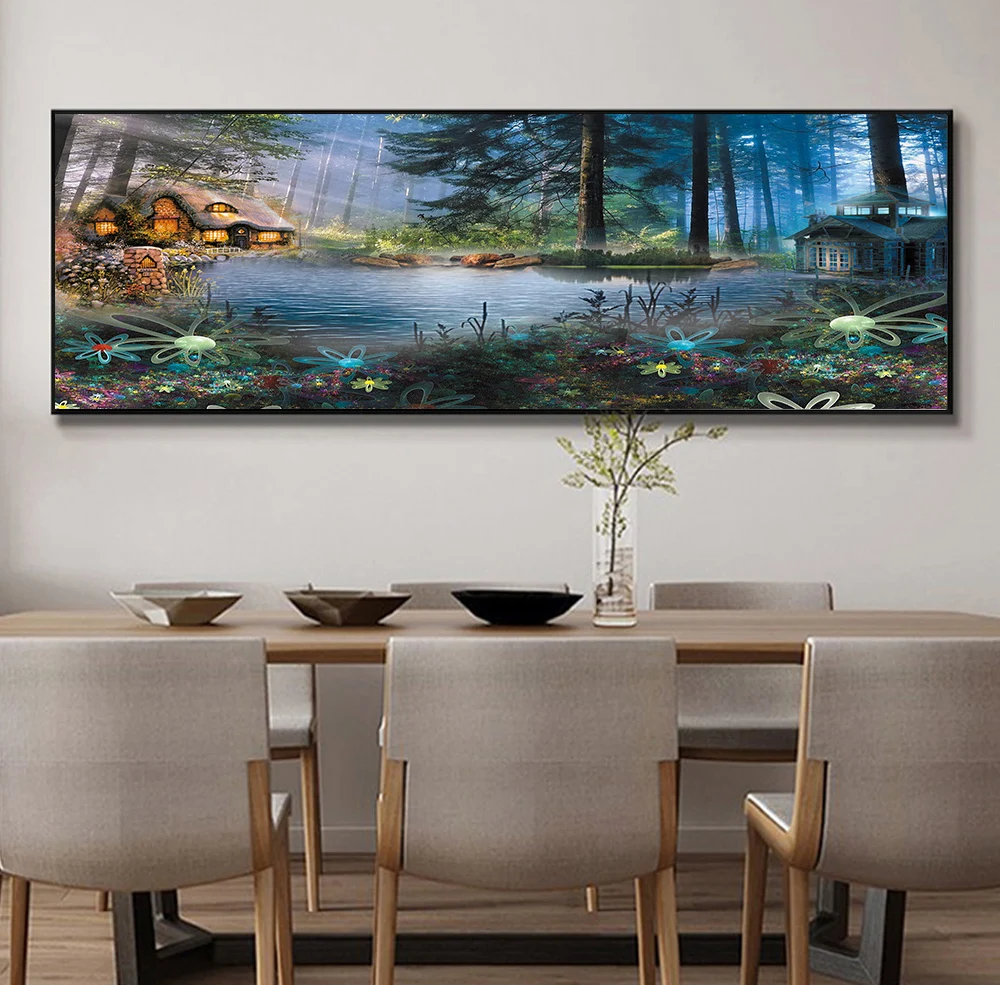 DIY 5D Diamond Painting village house lake tree Kit,full Round square Diamond embroidery cross stitch Wall Decor large Landscape