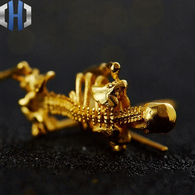 Серьги-скелеты из чистого золота 24K с черепом, мужские и женские золотые серьги