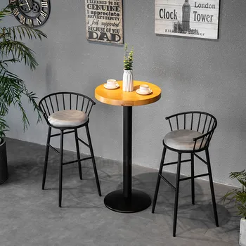 

Modern High Stool Retro Iron Bar Table Chair Combination Bar Chair, Light Luxury Backrest, Industrial Style Bar Stool