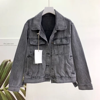 

2020 Spring Fall New Cowboy Top Female Short Black Gray Jeans Coat Outwear Solid Leisure Denim Jacket and Coats Women Streetwear