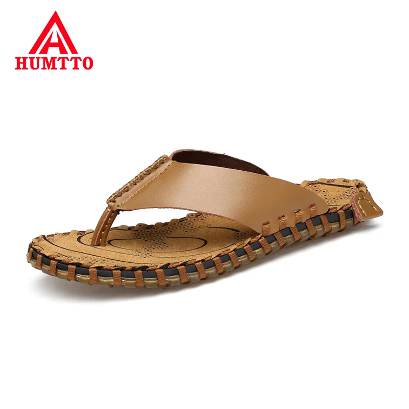 

Genuine Leather Casual Hand-stitched Flip-flops 2020 New Summer New Light Mens Slippers Soft Breathable Casual Beach Shoes Men