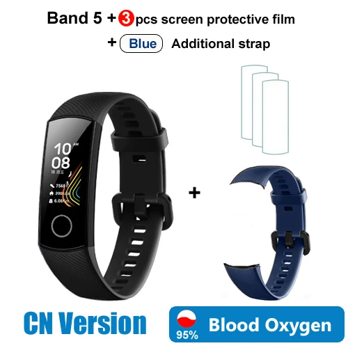 Huawei Honor band 5, смарт-браслет, глобальная версия, кровяный кислород, Смарт-часы AMOLED, huawei, умный Браслет, сердцебиение, ftness, трекер сна - Цвет: CN Black add strap