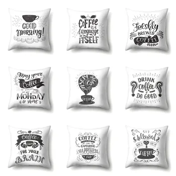 

Geometric Black and White Pattern Polyester Pillowcase Vintage Creative English Car Office Cojines Decorativos Para Sofa