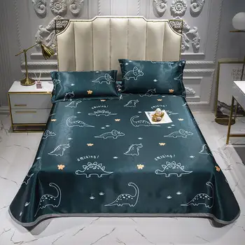 

Dinosaur Pattern Flat Sheet Ice Cotton Fabric Bed Sheet Full Cover Cold Feeling Sheets Summer 2/3 Pcs Bedding Set Pillowcase