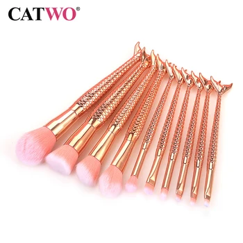 

Catwo 7/10 Pcs Mermaid Make Up Brushes Eye Shadow Foundation Powder Eyeliner Eyelash Makeup Brush Cosmetic Beauty Tool Set Hot
