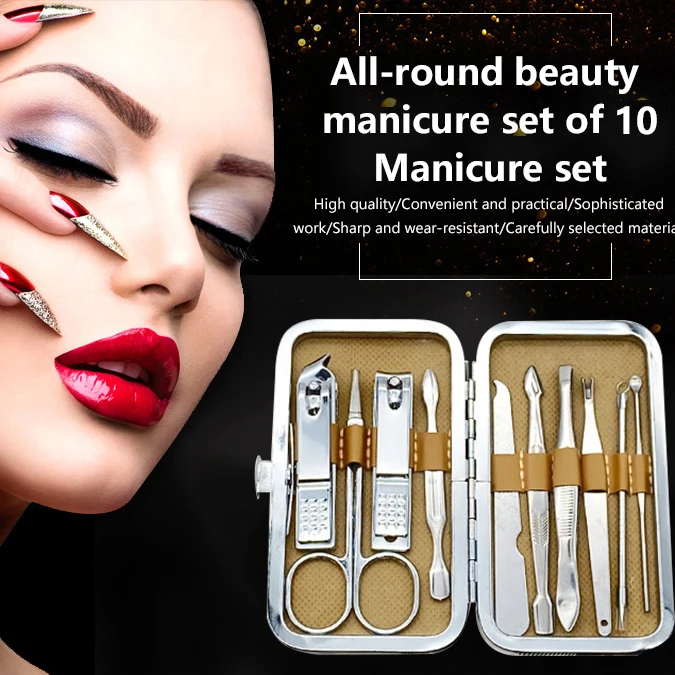 10pcs Nail Cutter Set Portable Clippers Kit Durable Manicure Pedicure Stainless Steel File Scissors | Красота и здоровье