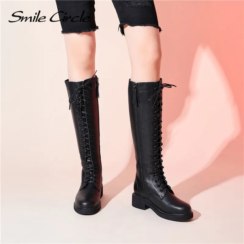 Женские сапоги до бедра Smile Circle черные длинные на молнии сбоку теплая зимняя