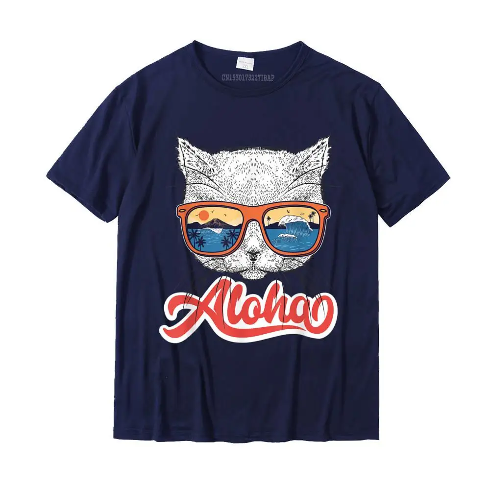 Prevailing Casual Print Top T-shirts O Neck Pure Cotton Men T Shirt Short Sleeve Summer/Autumn Print Tops T Shirt Aloha Hawaiian Cat Sunglasses Funny Cute Kitten Women T-Shirt__MZ14677 navy