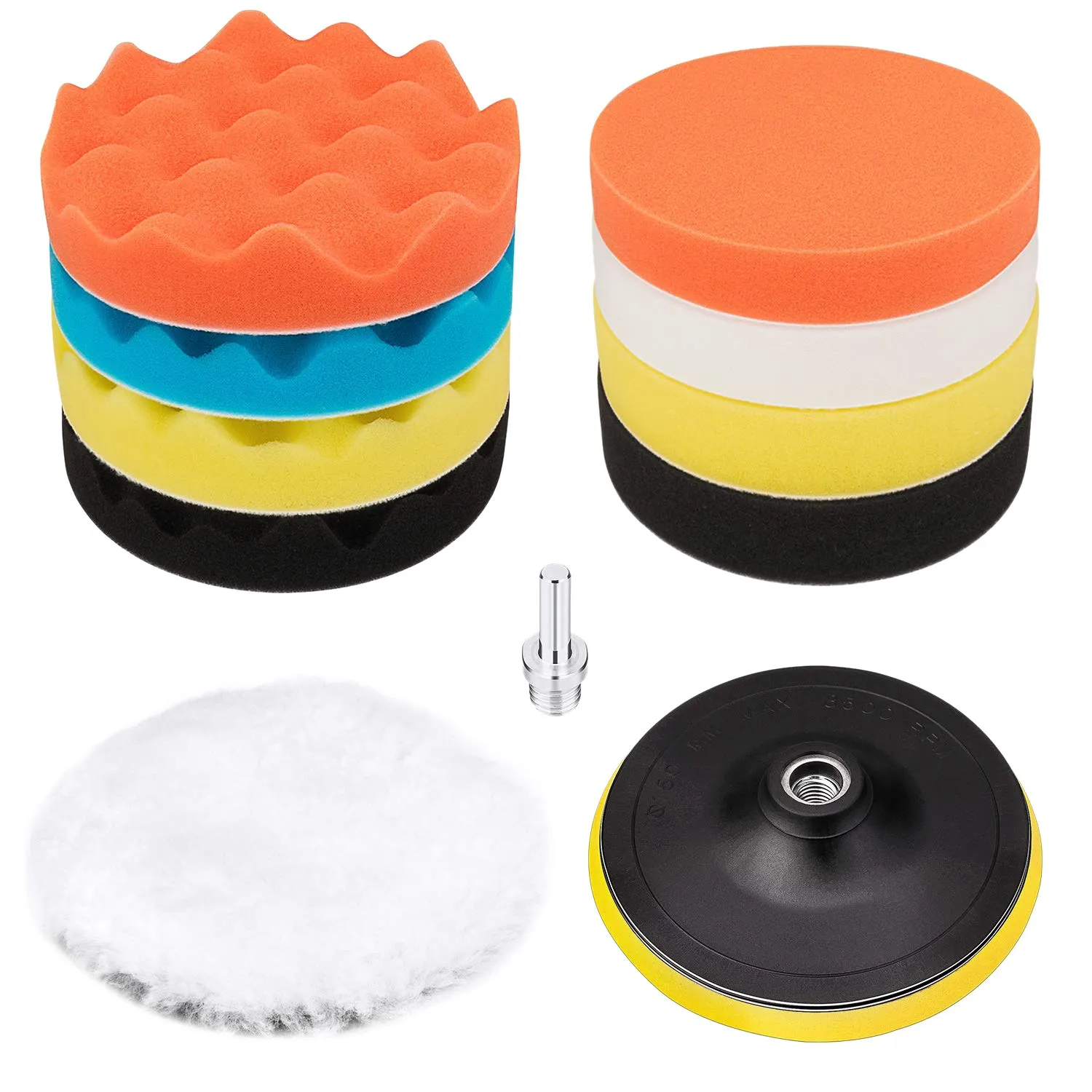 

6 Inch Buffing And Polishing Pad Kit for Car Polisher 11 Pcs with Drill Adapter