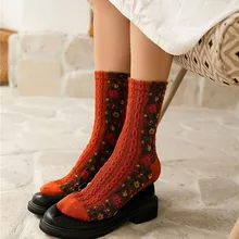 Новинка, модные женские теплые милые носки, хлопок, Европейский и американский стиль, Национальный Ветер, цветы, осень и зима, женские носки
