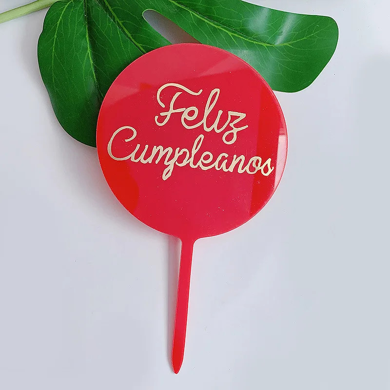 Испанский Топпер для торта С Днем Рождения круглый сплошной цвет Feliz Cumpleanos торт