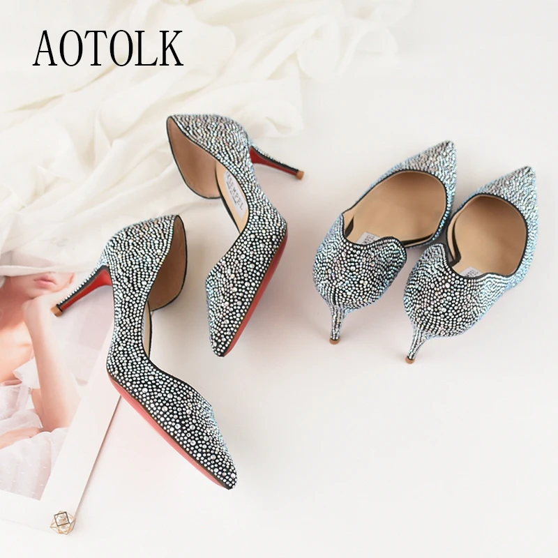 

Women High Heels Pumps Wedding Shoes Crystal Point Toe Pumps Confortable Diamond Shining Shoes Side Space Spring Autumn New