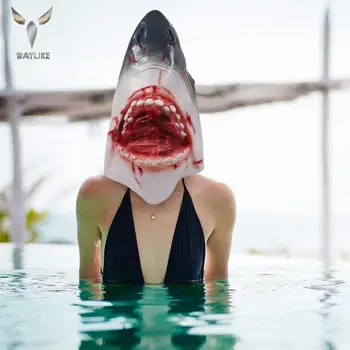 

Waylike Halloween Bloody Shark Head Latex Mask Party Costume Masquerade Shark Full Head Mask Animal Cosplay Realistic Mask