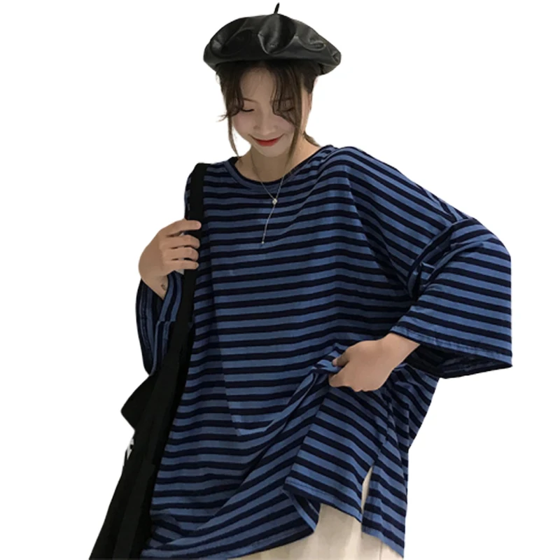 Autumn Women Cotton Blouse Striped Half Sleeve O-neck Plus Size Ladies blouse Loose Casual Tops YoYiKamomo | Женская одежда