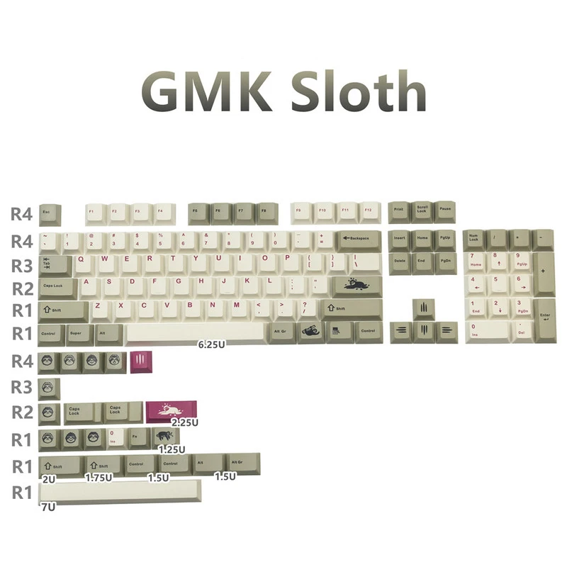 Gmk Sloth Keycaps Pbt Dye Sublimation Perfil Cherry Keycap com Barra de Espaço 7u 1.75u 2u Shift 1.5u Alt Conjunto