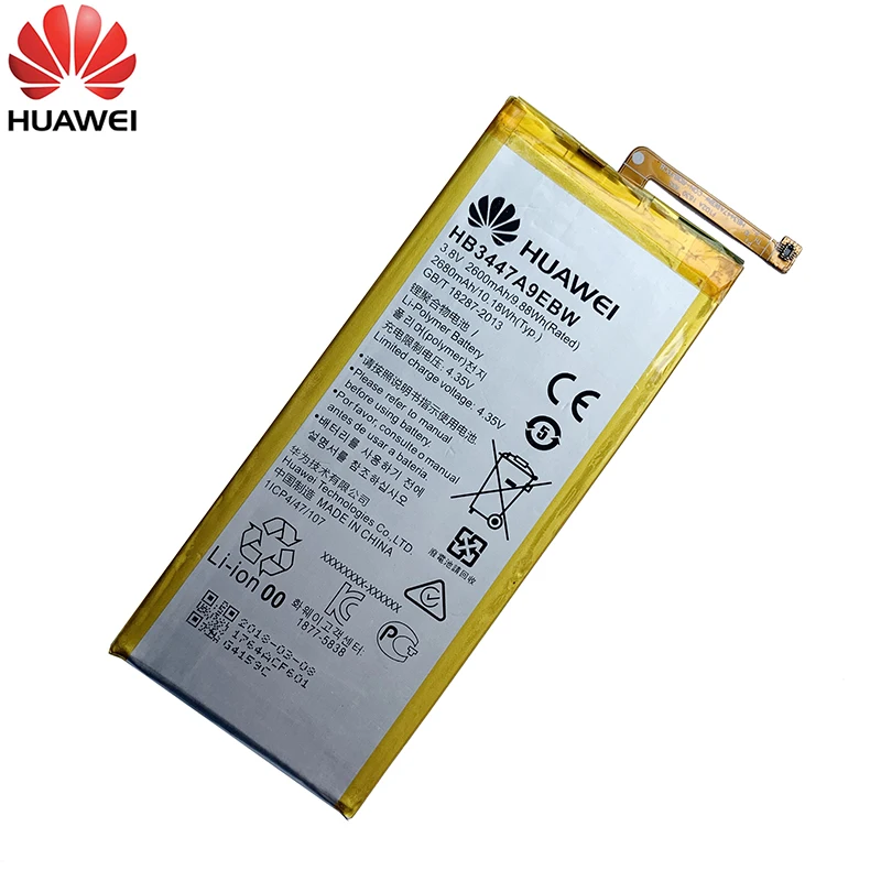 100% Оригинальный аккумулятор 2600 мА/ч HB3447A9EBW батареи Huawei Ascend P8 GRA L09 UL00 CL00 TL00 TL10 UL10