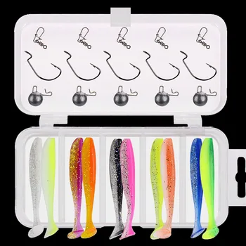 BIG OFFER ❤️ WALK FISH Soft T Fishing Lure Set 25pcs Silicone Baits with Lead Jig Head Fishhook Offset Hooks Worm Carp Fishing Tackle Kit - discount item 35% OFF Sports & Entertainment