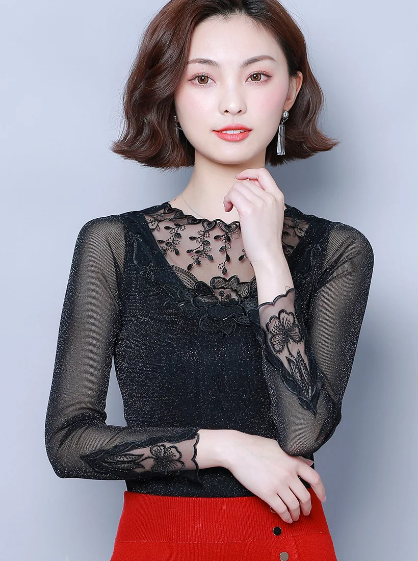 Женские blusas mujer de moda Осенняя Сетчатая футболка с длинными рукавами модная повседневная открытая футболка Женские топы и рубашки