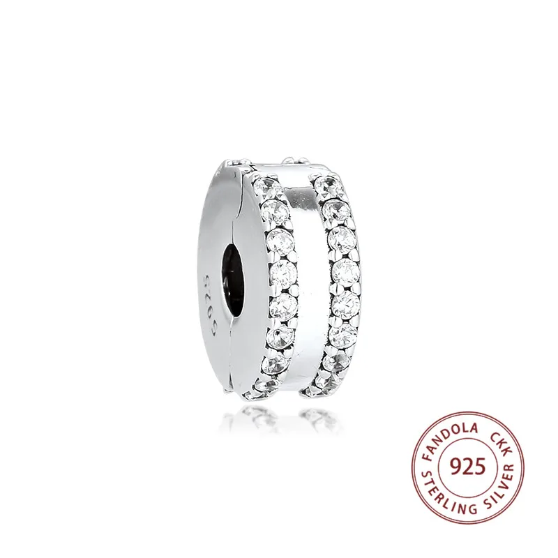 

100% 925 Sterling Silver Double Lined Pave Clip Charms Beads