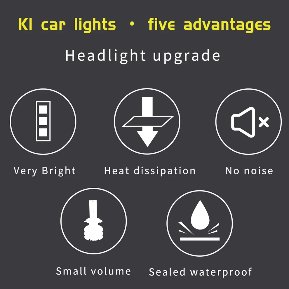 CNSUNNYLIGHT K1 LED Car Headlight Fanless Bulbs H7 H4 H11H8 H1 9005HB3 9006HB4 880 50W 8000Lm CSP 12V Car Lights Accessories (3)