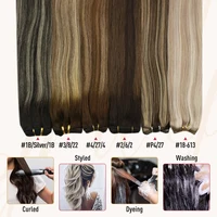 Moresoo Weft Extensions Human Hair Weave in Double Wefted Bundles Machine Remy Hair Balayage Hair Pieces for Women Straight 1