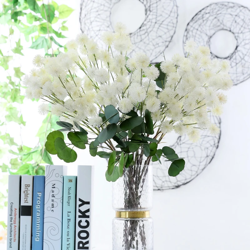 JAROWN Artificial Fake Flower Plastic 2 Branch Chestnut Flower Hairy Ball Dandelion Home Decoration Flower Arrangement Accessories Wedding Decoration (5)