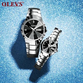 

Top Brand Couple Watches Quartz Week Date Tungten Steel Waterproof Wristwatch For Lovers Luxury Luminous Men Women Watch