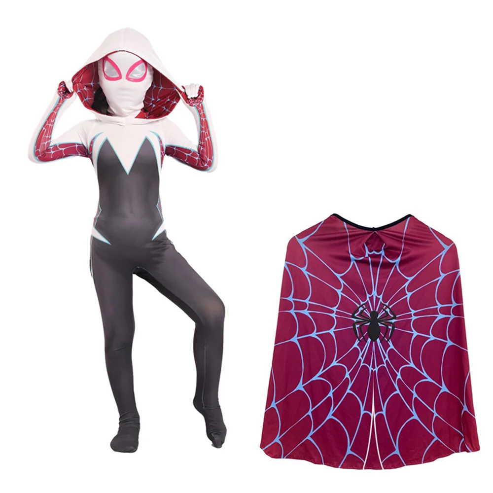 

Cobweb patten Girls Spider Cosplay Costumes Hoodies with Headgear Costumes Suitable for Halloween 24 Hrs Shipped Out