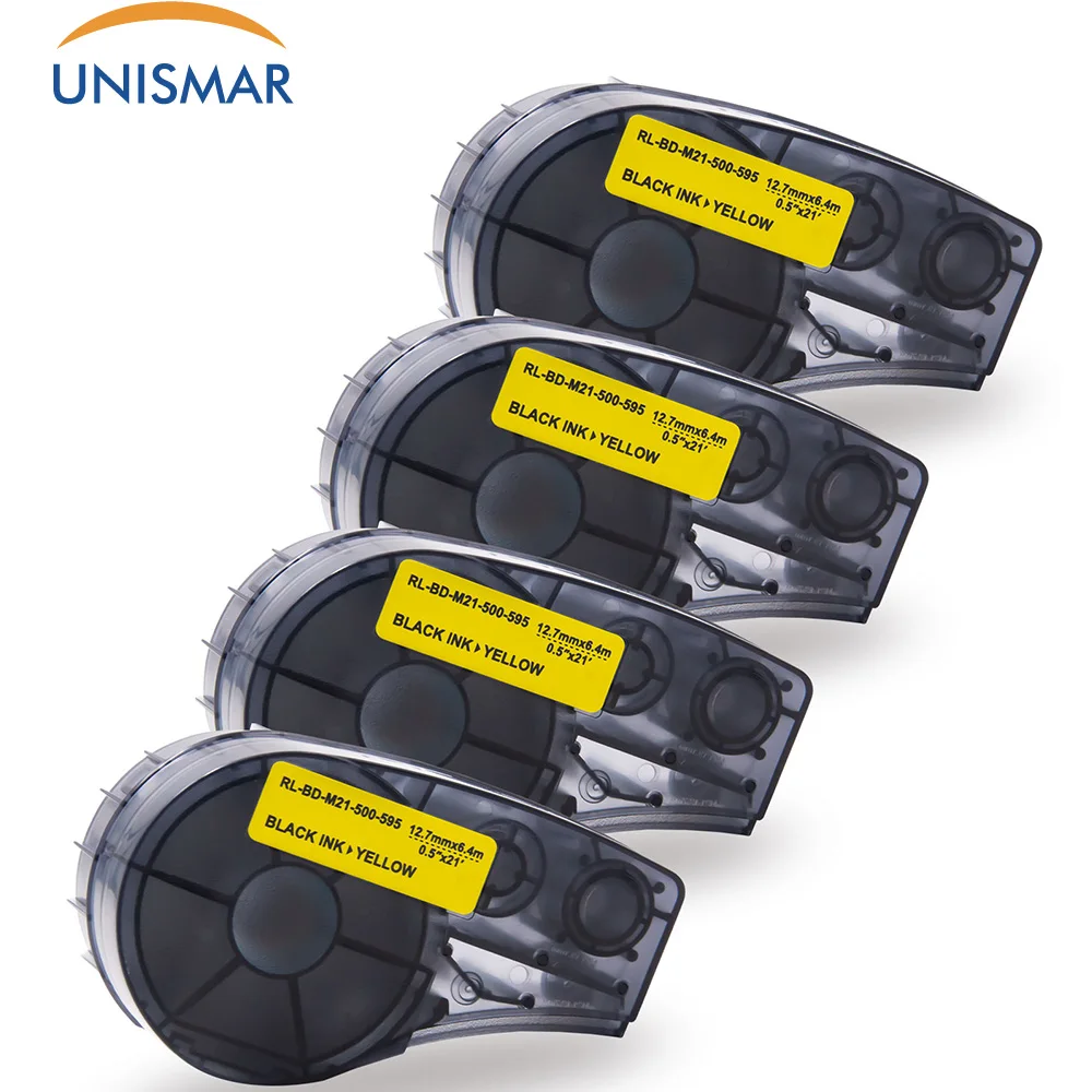 

Unismar 4PCS Refill Label Tape Replacement for Brady M21-500-595-YL BMP2-PLUS IDPAL LABPA Typewriter Black on Yellow 12.7mmx6.4m