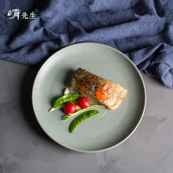 

Green Rough Pottery Landscape Have To Town Ceramics Household Tuba Plate Originality Cold Dish Disc Western-style Food Disc